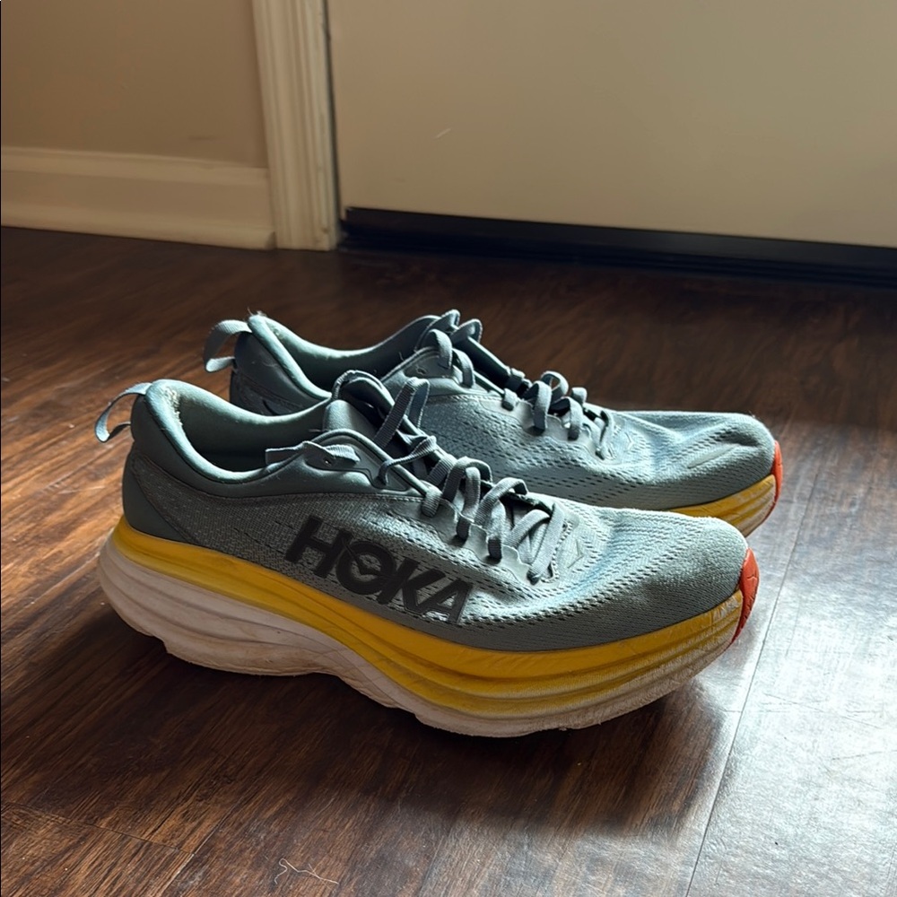 Hoka Athletic Shoes in Gray and Yellow